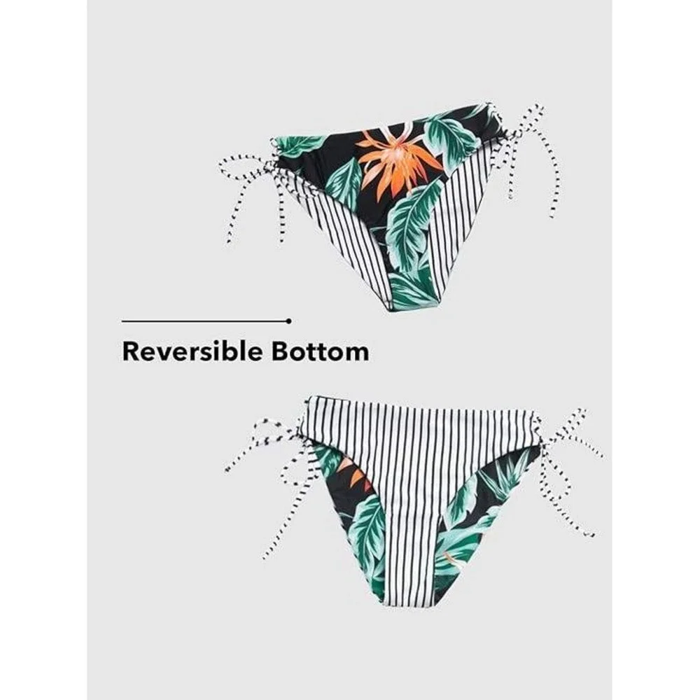 CUPSHE Women's 2 Piece Bikini Set Back Braided Straps with Reversible Bottom Med